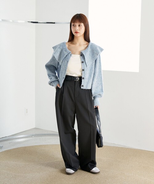 「PUBLUX」 ニットカーディガン フリ- ブルー レディース_画像7