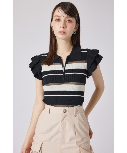 Drawer フリンジ　ポロニット　半袖 5／13 2時までの限定価格】Wカラー配色半袖ポロニット｜INGNI(イング