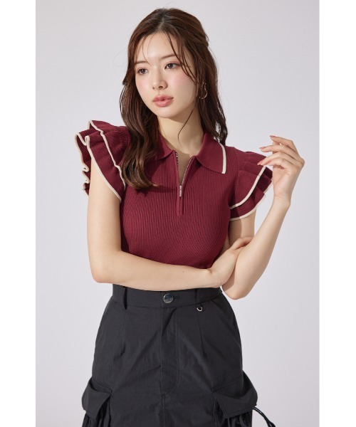 Open YY RUFFLE POLO SHIRT フリル タイフロント 半袖 Open YY RUFFLE POLO SHIRT フリル タイフロント 半袖