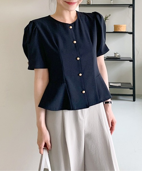 ブラウス シャツ パフスリーブペプラムシャツ レディース