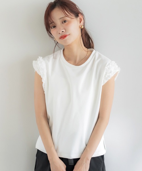 coca（コカ） tシャツ 肩フリルノースリーブTシャツ レディース