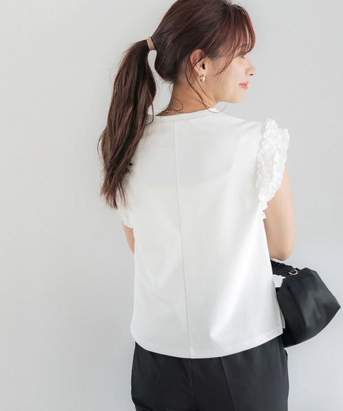 coca（コカ） tシャツ 肩フリルノースリーブTシャツ レディース