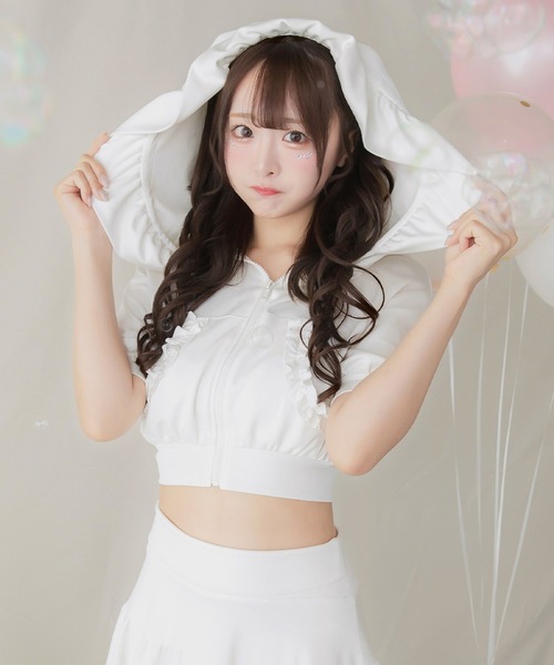 PriCHOU パーカー Short Zip Frill Hoodie/ショートジップフリル