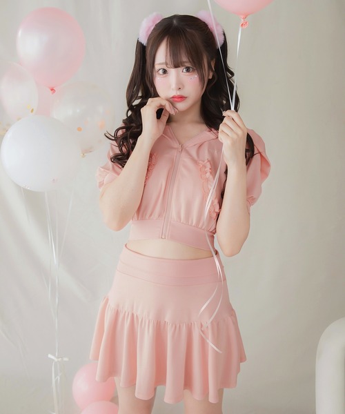 【美品】PGG フリル付きフードパーカー ピンク 可愛い！セットアップ　サイズ0 1_000000006254.jpg