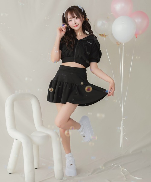 JILTU ジルチュ フリルフーディパーカー ブラック PriCHOU パーカー Short Zip Frill Hoodie/ショートジップフリル