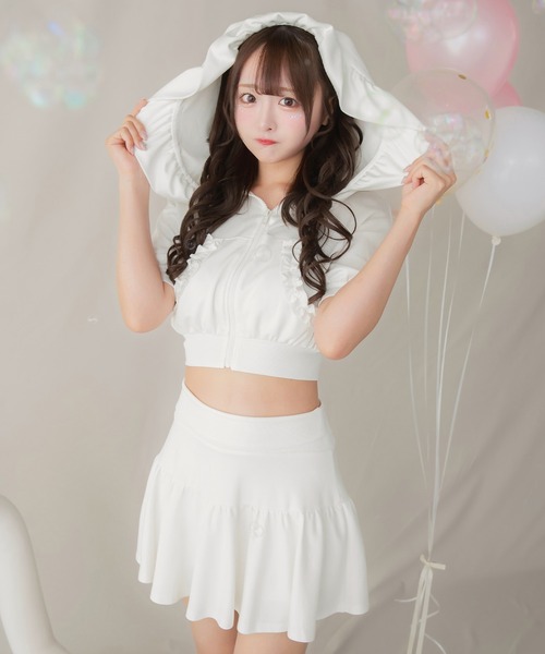 PriCHOU パーカー Short Zip Frill Hoodie/ショートジップフリル