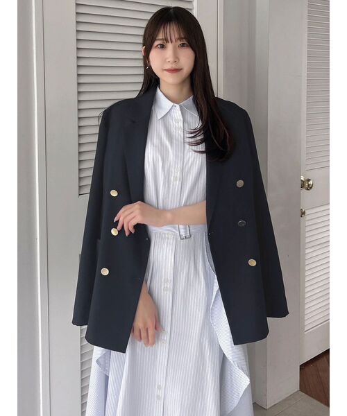 【POLO BCS コラボ】ヘムレイヤードシャツワンピース　ネイビー dazzlin（ダズリン）の「【POLO BCS コラボ】ヘムレイヤード