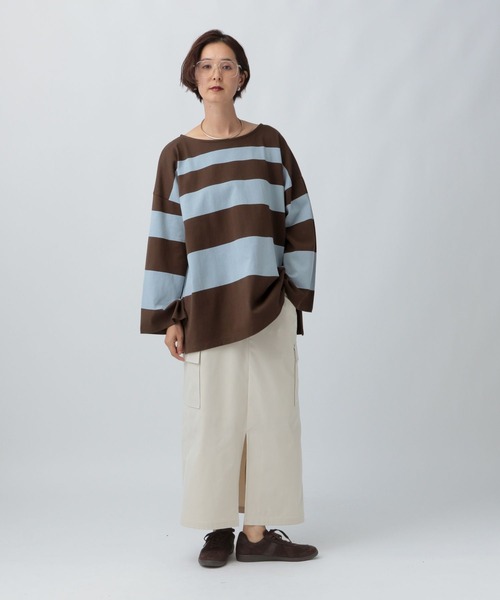 LEPSIM（レプシィム） tシャツ 袖ワイドランダムボーダープルオーバー