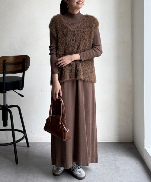 Chez toi（シェトワ） ワンピース シャギーベスト×ニットワンピース