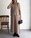 ワンピース シャギーベスト×ニットワンピースの詳細画像5
