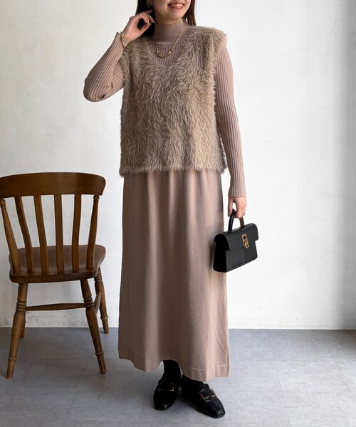 Chez toi（シェトワ） ワンピース シャギーベスト×ニットワンピース