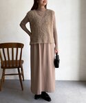 ワンピース シャギーベスト×ニットワンピースの詳細画像4