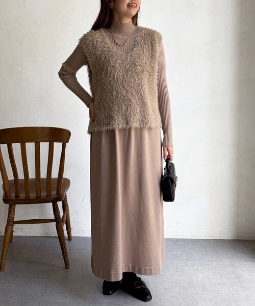 Chez toi（シェトワ） ワンピース シャギーベスト×ニットワンピース
