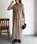 ワンピース シャギーベスト×ニットワンピースの詳細画像3