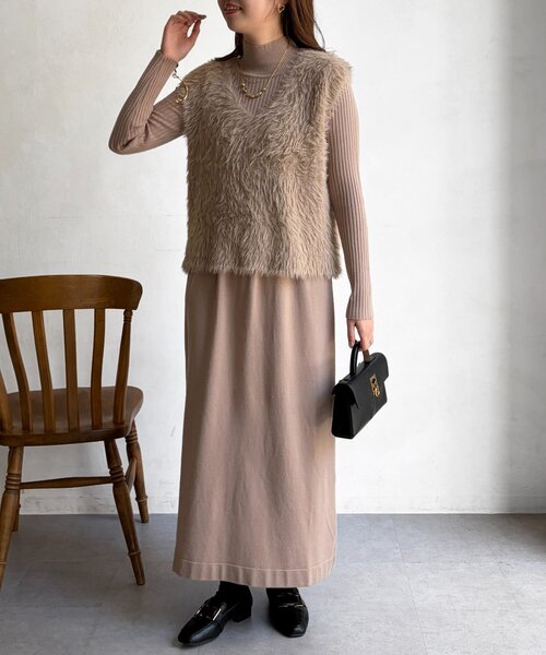 Chez toi（シェトワ） ワンピース シャギーベスト×ニットワンピース
