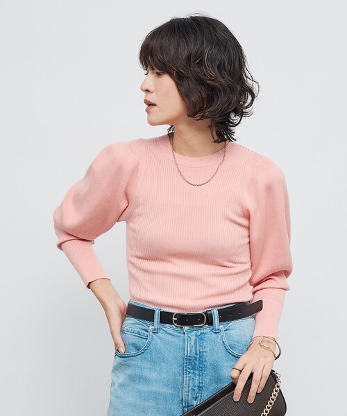 笑みスチル Sov. ピンク パフスリーブ ニットセーター 38 NOLLEY'S（ノーリーズ） ニット セーター 「手洗い可能」リブ