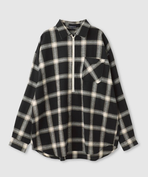 NAVY シャツ ハーフZIPオンブレチェックネルシャツ メンズ レディース