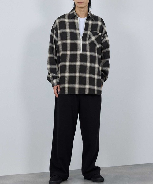 NAVY シャツ ハーフZIPオンブレチェックネルシャツ メンズ レディース