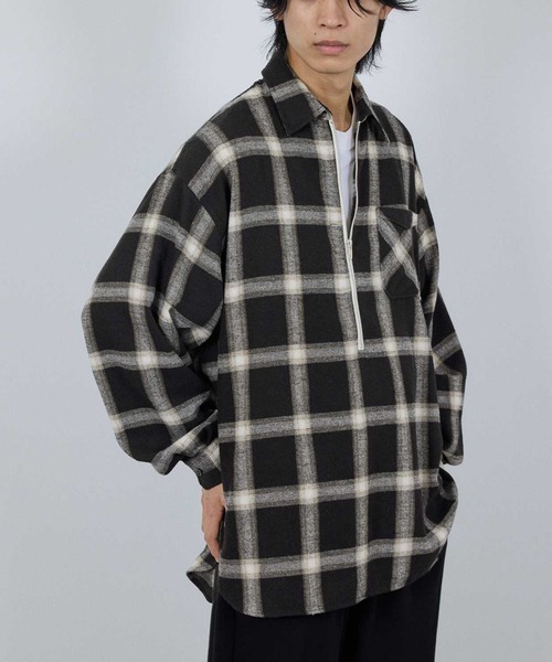 NAVY シャツ ハーフZIPオンブレチェックネルシャツ メンズ レディース
