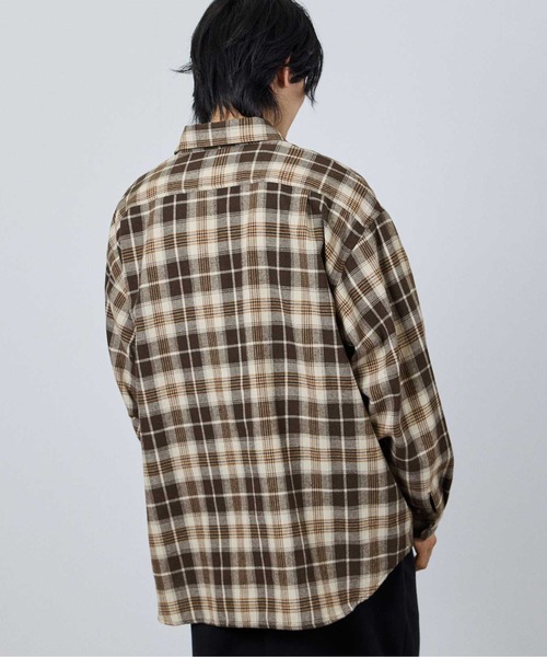 NAVY シャツ ハーフZIPオンブレチェックネルシャツ メンズ レディース