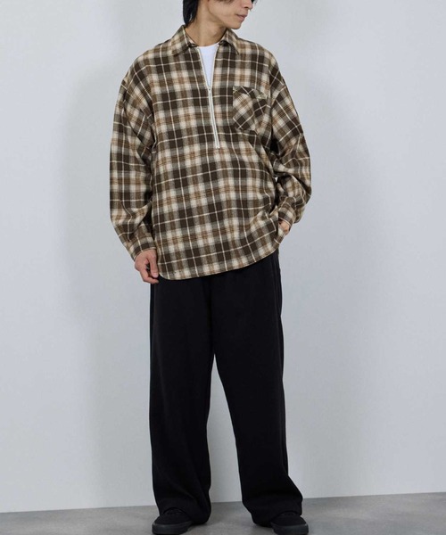 visvim ブラウンチェックネルシャツ NAVY シャツ ハーフZIPオンブレチェックネルシャツ メンズ レディース