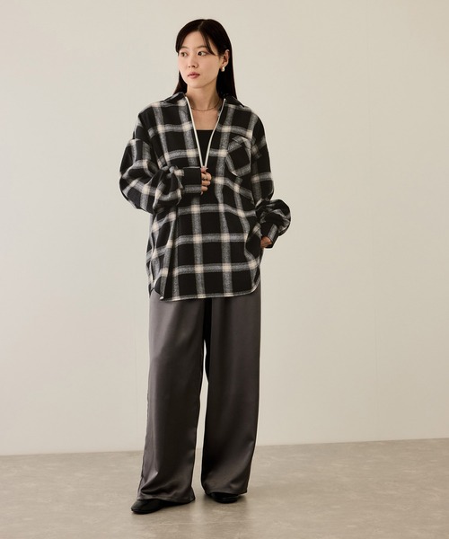 NAVY シャツ ハーフZIPオンブレチェックネルシャツ メンズ レディース