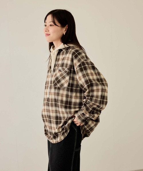 NAVY シャツ ハーフZIPオンブレチェックネルシャツ メンズ レディース