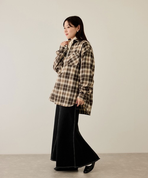 NAVY シャツ ハーフZIPオンブレチェックネルシャツ メンズ レディース