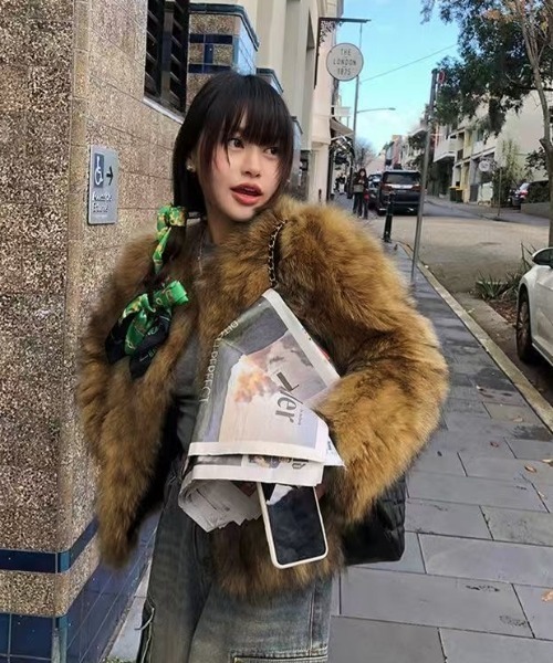 ViViDAY ジャケット ノーカラージャケット エコファーノーカラーコート