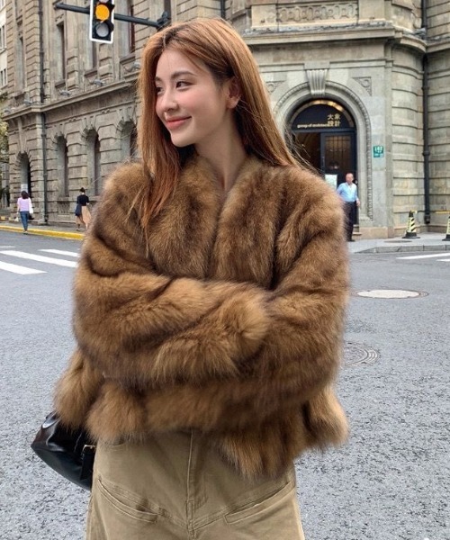 VIOLETA ノーカラー　リアルファー　毛皮　コート　ジャケット ✨️高級感✨️ リアルファー ジャケット コート ノーブランド 毛皮