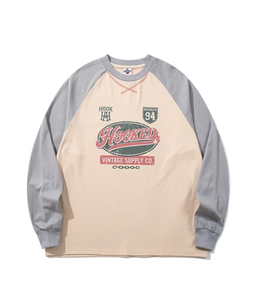 【タグ付 】2024年製　エイトン　ビスコースクロス ラグランスリーブ Tシャツ tシャツ HOOK -original- アメカジ古着風ロゴプリントラグランスリーブ