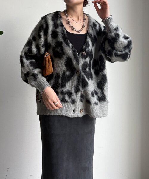 DOUDOU｜ノルディックジップカーディガン doudou タック柄カーディガン