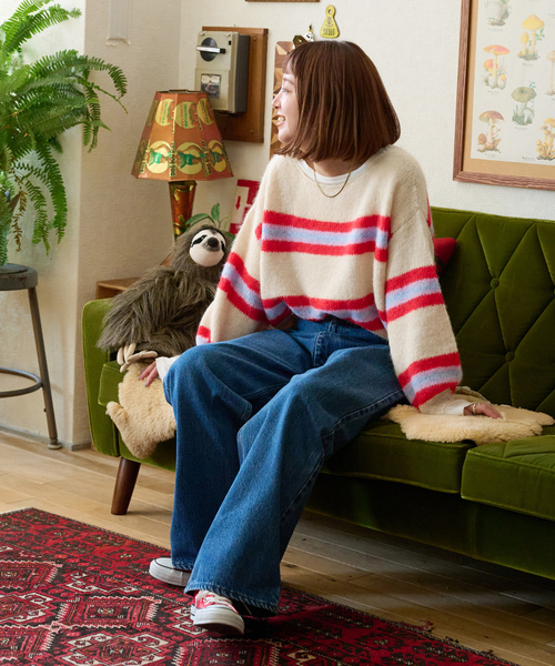 「B.C STOCK」 「Simplicite」長袖ニット FREE ブルー レディース_画像3