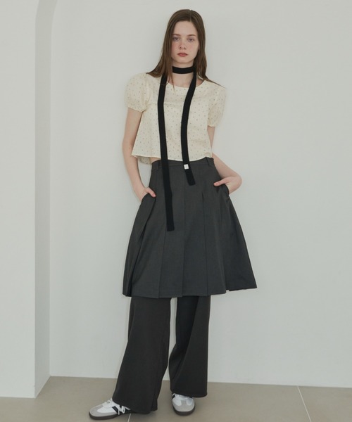 GIUNON プリーツスカート 0 グレー レディース GIUNON ジウノン の side belt pleated skirt サイドベルト プリーツ