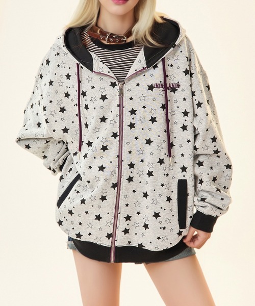 WEGO（ウィゴー） パーカー WEGO/星柄フルジップパーカー/エンジェル