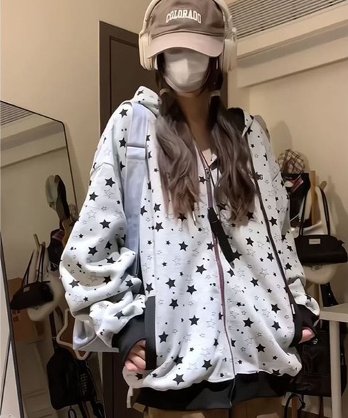 WEGO（ウィゴー） パーカー WEGO/星柄フルジップフーディーパーカー