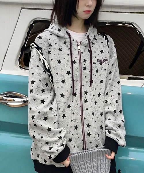 WEGO（ウィゴー） パーカー WEGO/星柄フルジップフーディーパーカー