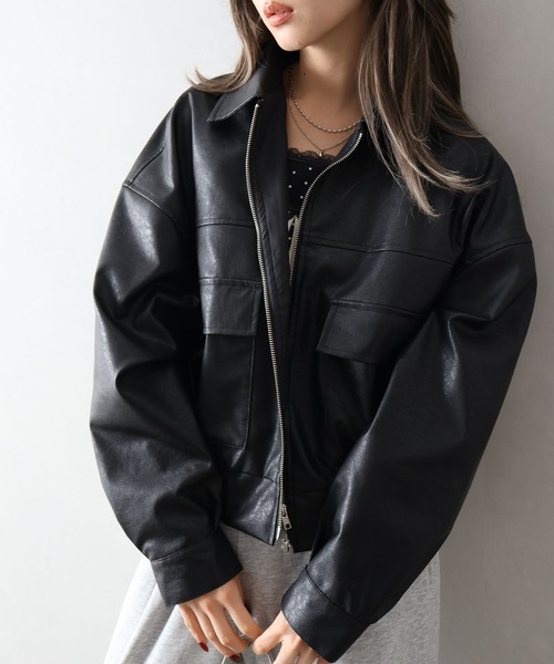 SpRay（スプレイ） ブルゾン アウター アンティークレザーダブルZIP