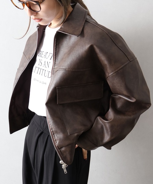 SpRay（スプレイ） ブルゾン アウター アンティークレザーダブルZIP