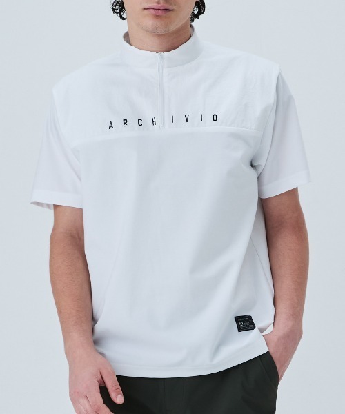 ARCHIVIO ハーフジップ 半袖シャツ ホワイト archivio（アルチビオ） tシャツ 「MENS」素材切替UV冷感ハーフジップ