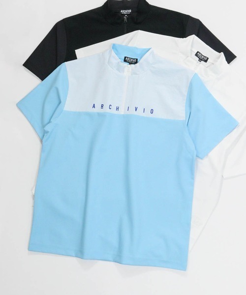 archivio（アルチビオ） tシャツ 「MENS」素材切替UV冷感ハーフジップ