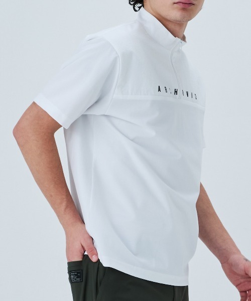 ARCHIVIO ハーフジップ 半袖シャツ ホワイト archivio（アルチビオ） tシャツ 「MENS」素材切替UV冷感ハーフジップ