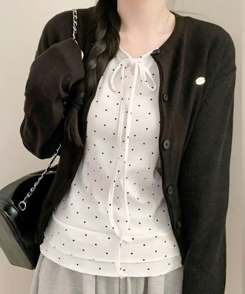 tシャツ ドット柄 リボン カットソー ロングT レディース : ZOZOTOWN