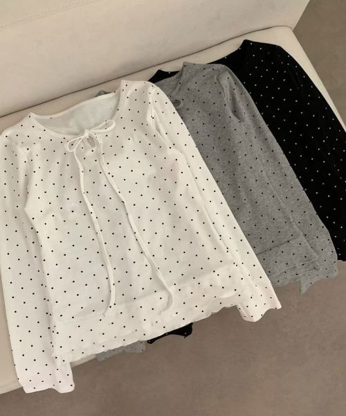 tao 水玉カットソー　リボン tシャツ ドット柄 リボン カットソー ロングT レディース : ZOZOTOWN