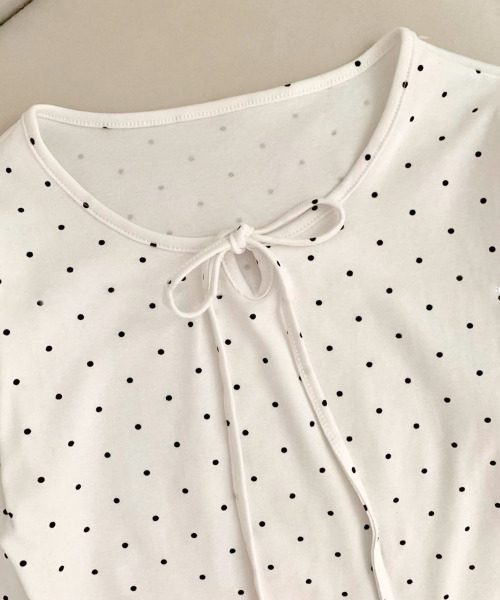 tシャツ ドット柄 リボン カットソー ロングT レディース : ZOZOTOWN