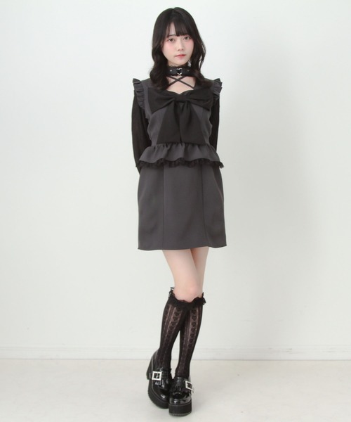 DearMyLove ワンピース ビッグリボンハートスタッズチョーカー風レース
