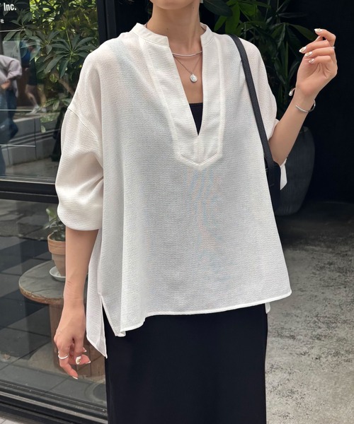 ブラウス シャツ 真夏も着たい長袖ヴィンテージメッシュスキッパーシアーシャツ/WEB限定カラー展開 レディースの画像