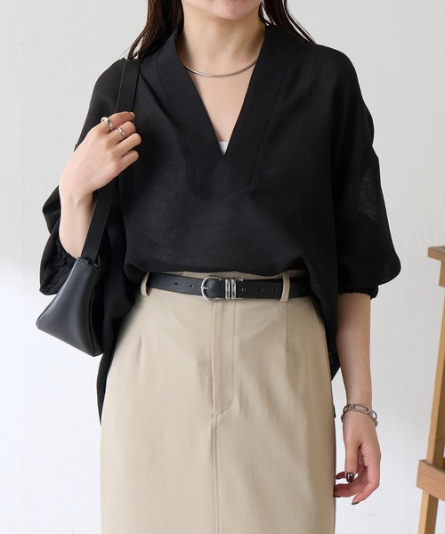 ブラウス シャツ 真夏も着たい長袖ヴィンテージメッシュスキッパーシアーシャツ/WEB限定カラー展開 レディースの画像