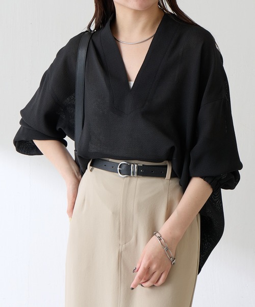 ブラウス シャツ 真夏も着たい長袖ヴィンテージメッシュスキッパーシアーシャツ/WEB限定カラー展開 レディースの画像