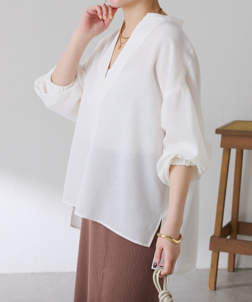 ブラウス シャツ 真夏も着たい長袖ヴィンテージメッシュスキッパーシアーシャツ/WEB限定カラー展開 レディースの画像